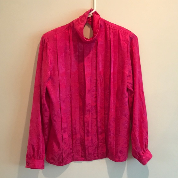 Vintage 1980s Hot Pink Silk Long-sleeve Shirt Size 8. - Picture 1 of 9